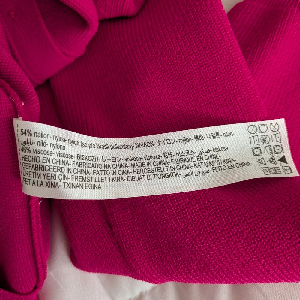 Zara Womens Fuchsia Pink Ribbed Knit V-Neck Button Front‎ Cardigan Sweater Small
